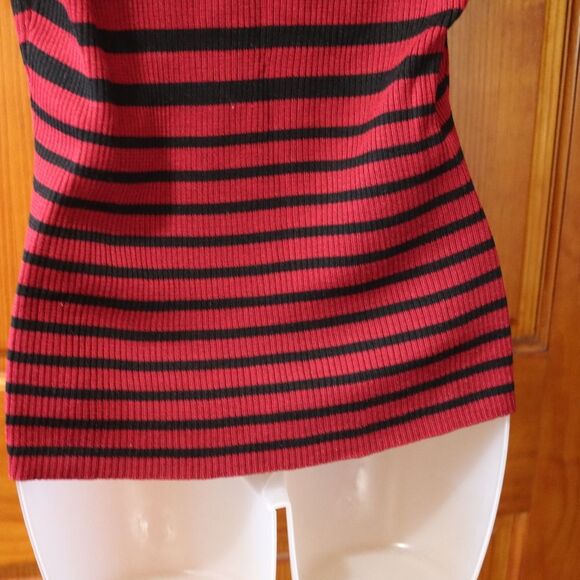 Preview Red & Black Stripe Knit Vintage Top w Shoulder Pads Wool Silk Medium - Picture 9 of 16